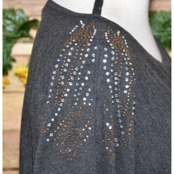 Cable & Gauge Women's Gray Studded 3/4 Dolman Sleeves Sweater Top Plus Size 2X - Picture 7 of 12